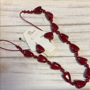 NWT 🩷 Charming Charlie Red Beaded Long Necklace & Earring Set